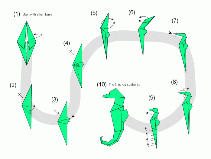 Cara membuat origami kuda laut